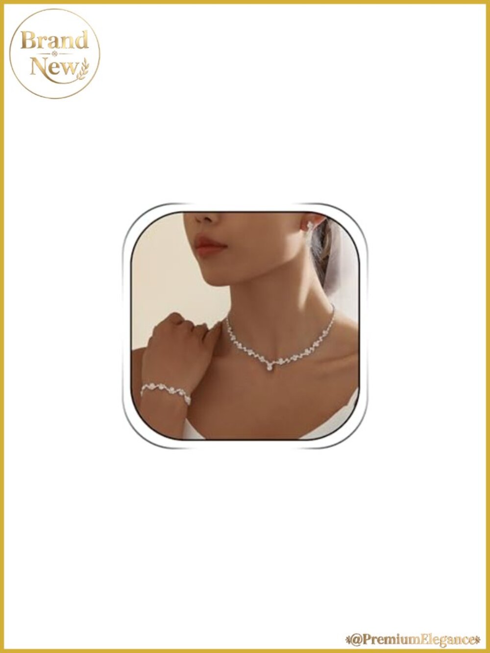 Silver Rhinestone Jewelry Set Necklace Earrings Bracelet Bridal Wedding